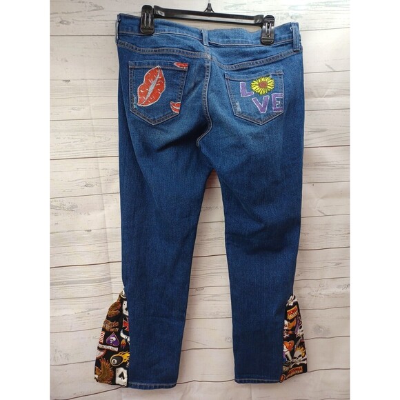 Old Navy Motorcycle Patches Skulls Lips Jeans Sturgis Daytona Lone Wolf Sz 6 - Picture 1 of 10